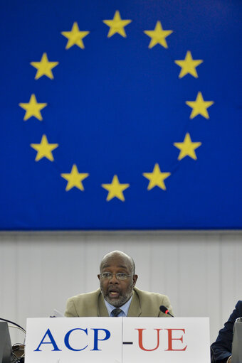 Photo 7 : 28th ACP-EU Joint Parliamentary assembly in Strasbourg  Sitting ' The social and economic consequences of malnutrition in ACP countries '  Statement of Commissioner in charge of international cooperation and development