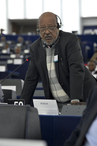 Photo 2 : 28th ACP-EU Joint Parliamentary assembly in Strasbourg  Sitting ' The social and economic consequences of malnutrition in ACP countries '  Statement of Commissioner in charge of international cooperation and development