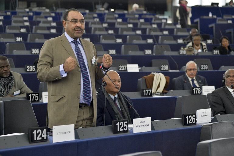 Photo 2 : 28th ACP-EU Joint Parliamentary assembly in Strasbourg  Sitting ' The social and economic consequences of malnutrition in ACP countries '  Statement of Commissioner in charge of international cooperation and development