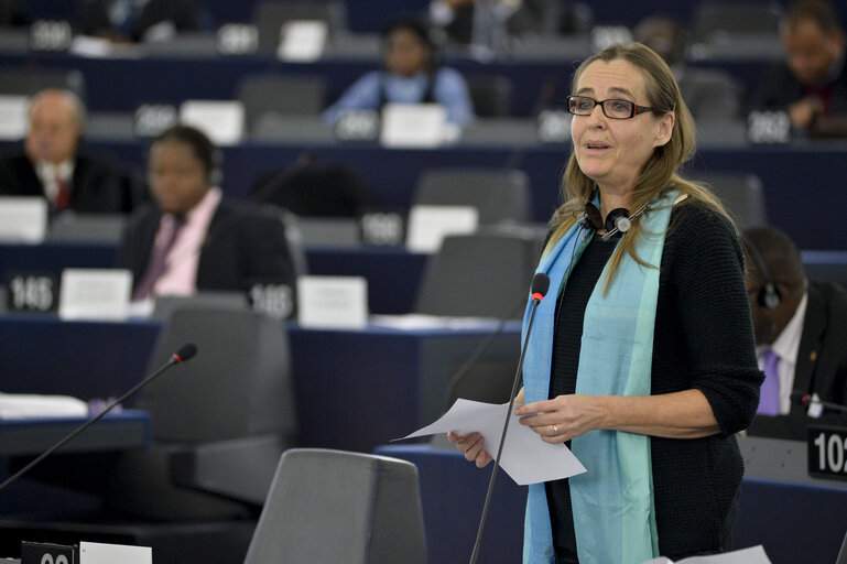 Photo 18 : 28th ACP-EU Joint Parliamentary assembly in Strasbourg  Sitting ' The social and economic consequences of malnutrition in ACP countries '  Statement of Commissioner in charge of international cooperation and development