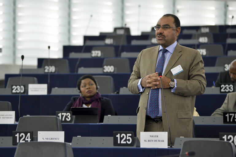 Photo 3 : 28th ACP-EU Joint Parliamentary assembly in Strasbourg  Sitting ' The social and economic consequences of malnutrition in ACP countries '  Statement of Commissioner in charge of international cooperation and development