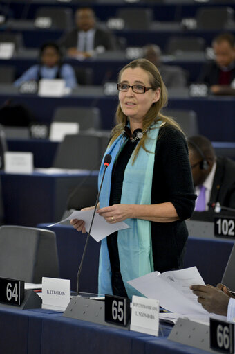 Photo 20 : 28th ACP-EU Joint Parliamentary assembly in Strasbourg  Sitting ' The social and economic consequences of malnutrition in ACP countries '  Statement of Commissioner in charge of international cooperation and development