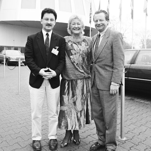 MEP Winifred EWING meets with guests at the European Parliament in Strasbourg in January 1989