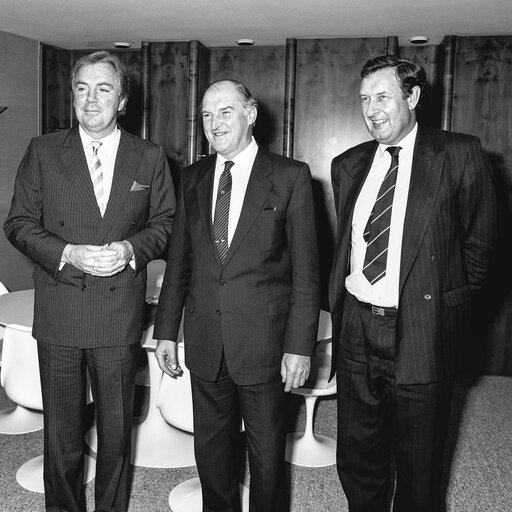 Lord PLUMB - EP President meets with ex Rugby Player Tony O'REILLY at the European Parliament in Strasbourg in May 1989