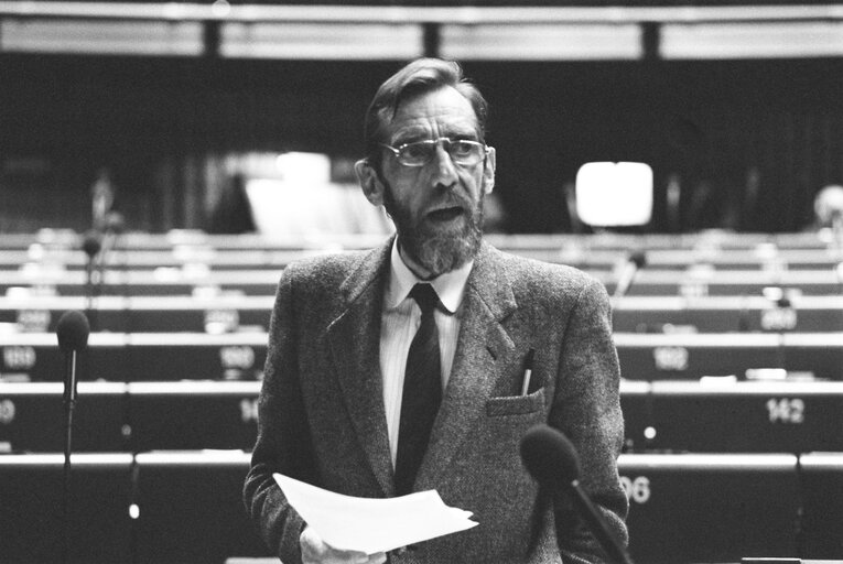 The MEP Ejner Hovgard CHRISTIANSEN during a session in the hemicycle of Strasbourg in November 1988