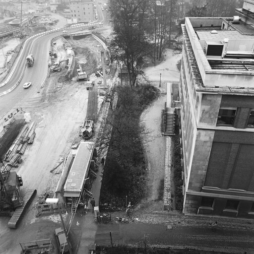 Construction site of the Belliard tunnel near the Eastman building in December 1988