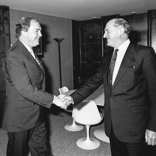 Lord PLUMB - EP President meets with ex Rugby Player Tony O'REILLY at the European Parliament in Strasbourg in May 1989