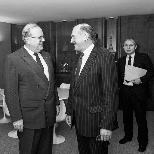 Lord PLUMB - EP President meets with Martin BANGEMANN, Commissioner in charge of Internal Market and Industrial Affairs at the European Parliament in Strasbourg