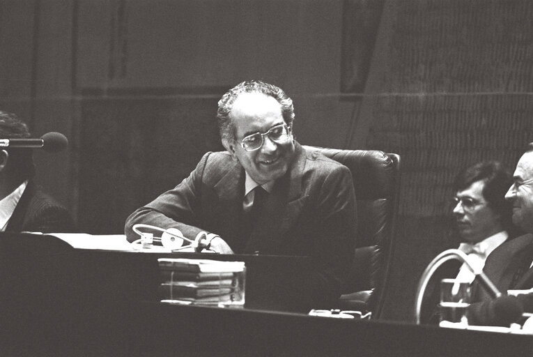 Снимка 35: The European Parliament President Emilio COLOMBO during a session in Luxembourg in March 1977.