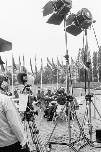 TV set and interviews of MEPs in front of the EP in Strasbourg