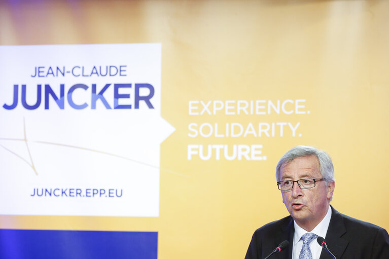 Nuotrauka 9: EE2014 European election night. Statement of Jean Claude JUNCKER, candidate for the EC