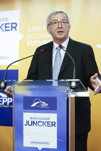 Nuotrauka 4: EE2014 European election night. Statement of Jean Claude JUNCKER, candidate for the EC