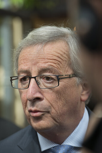 Photo 12: EE2014 - European Election 2014 - Vote of EPP Candidate to EC Presidency.European election candidat Jean Claude  JUNCKER  CSV picturing at poll in center of culture at Capellen GDL on sunday 25 2014