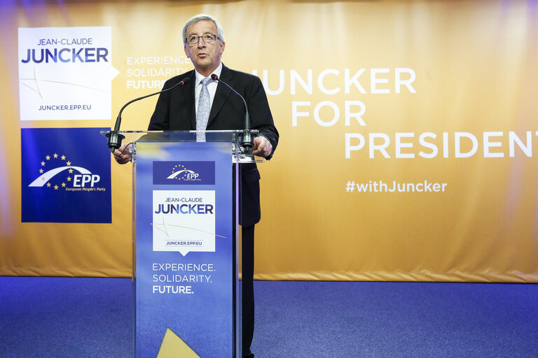 Nuotrauka 7: EE2014 European election night. Statement of Jean Claude JUNCKER, candidate for the EC