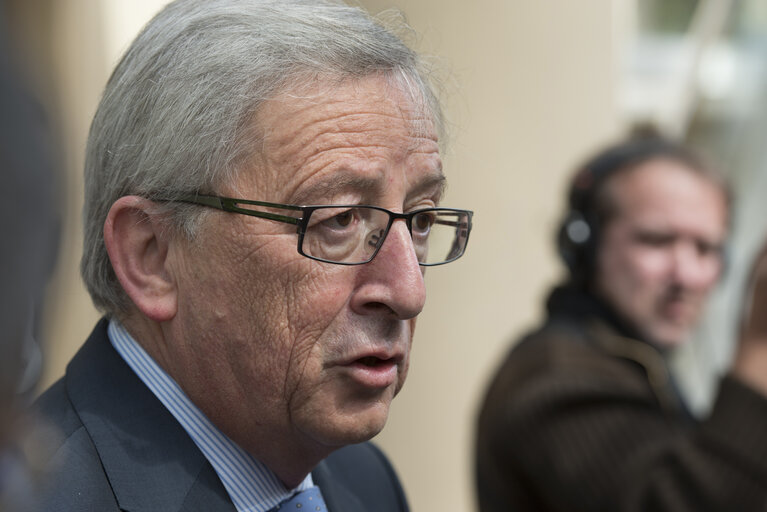 Photo 9: EE2014 - European Election 2014 - Vote of EPP Candidate to EC Presidency.European election candidat Jean Claude  JUNCKER  CSV picturing at poll in center of culture at Capellen GDL on sunday 25 2014