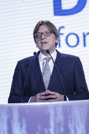 Fotografia 5: EE2014 European election night. Statement of Guy VERHOFSTADT once the European elections results have been published.