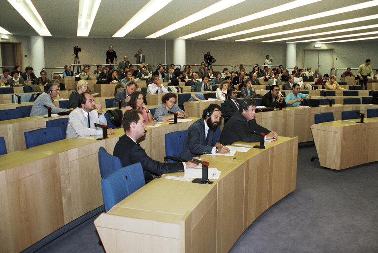 Inauguration of the press room of the European Parliament in Brussels in 1993