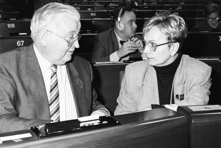 MEPs Egon KLEPSCH and Doris PACK at the European Parliament in Strasbourg