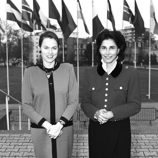 Fotogrāfija 3: Anne Caroline McINTOSH and Patricia RAWLINGS with a guest at the European Parliament.