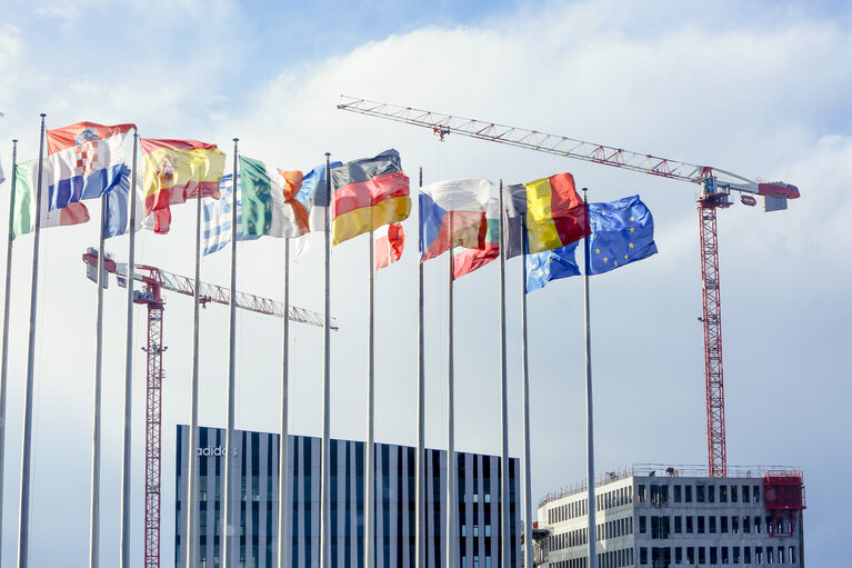 Photo 8: European flags in front of EP building in Strasbourg