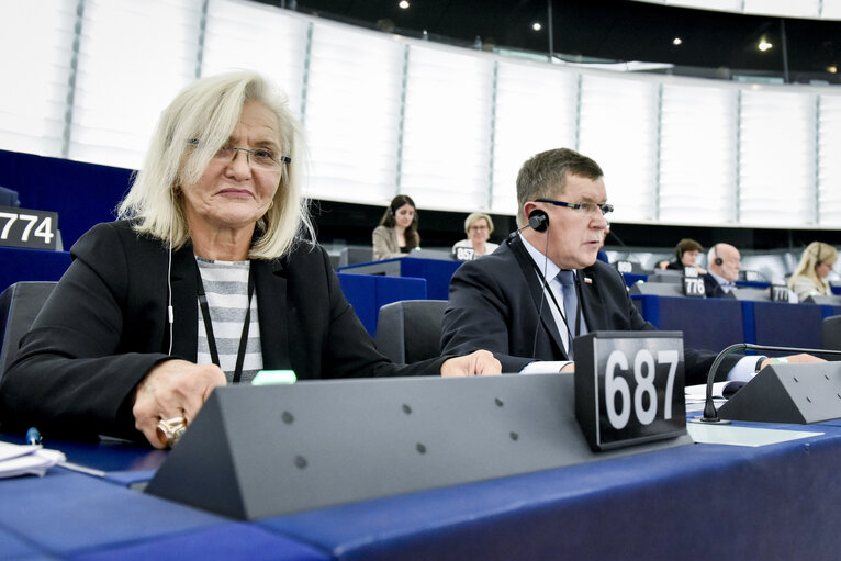 Photo 1 : Urszula KRUPA in plenary session Week 40 2017 in Strasbourg