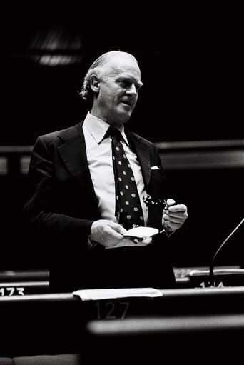 The delegue Sir Tom NORMANTON during a session in Strasbourg in May 1978.