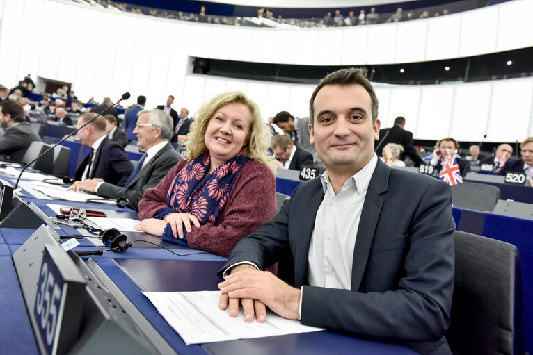 Foto 3: Florian PHILIPPOT in plenary session week 40 2017 in Strrasbourg