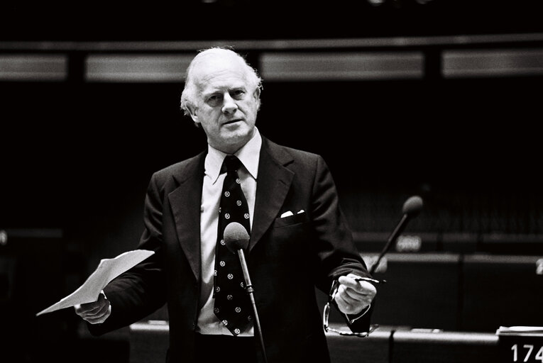 The delegue Sir Tom NORMANTON during a session in Strasbourg in May 1978.