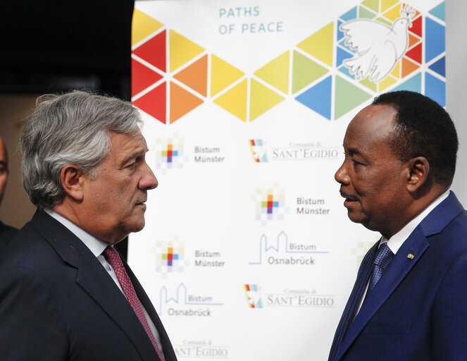 Nuotrauka 23: Visit of the President of the European Parliament to Munster.. From left to right: Antonio Tajani, President of the European Parliament and Mahamadou Issoufou, President of Niger talk together during a visit of the opening ceremony of the Paths of Peace meeting in Munster, 10 September 2017.