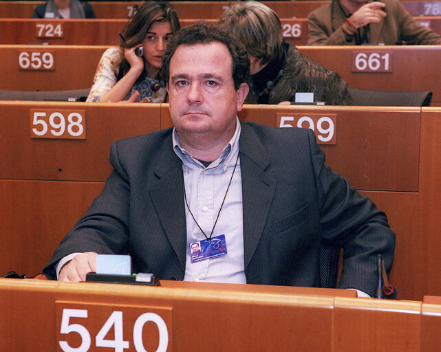 Bernat JOAN i MARI in a meeting at the EP in Brussels.