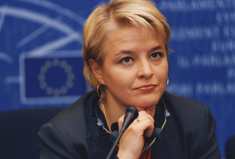 Piia-Noora KAUPPI in a meeting at the EP in Brussels.