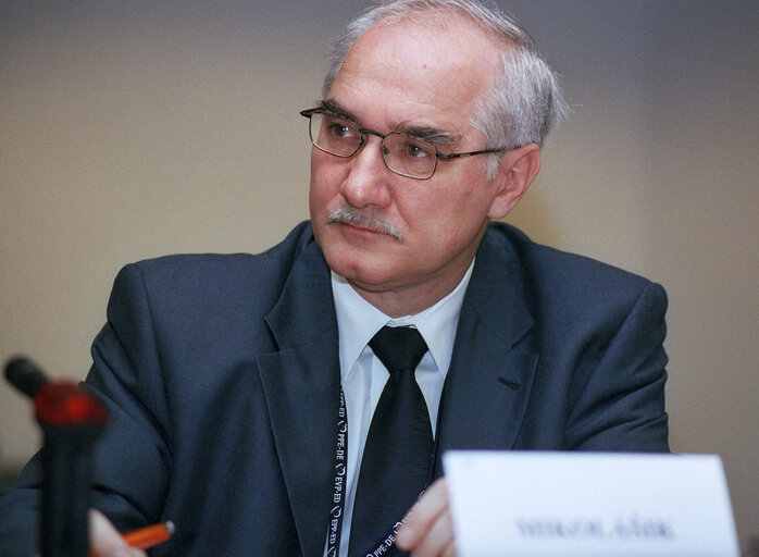 Miroslav MIKOLASIK at a meeting at the EP in Brussels.