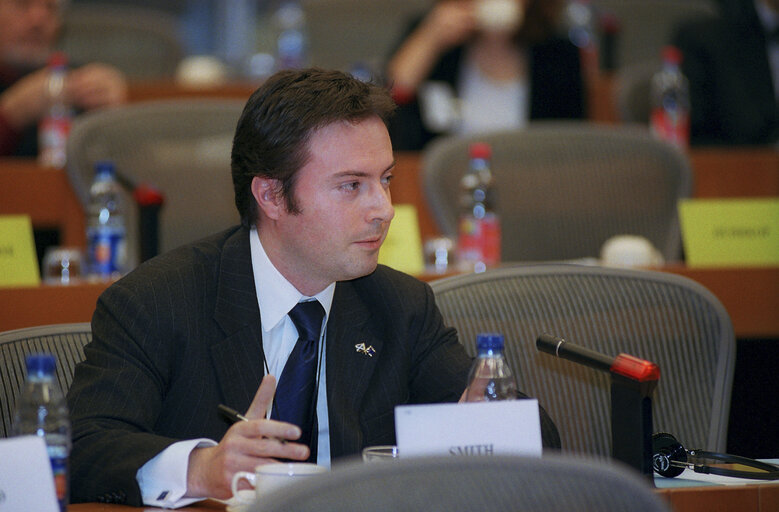 Foto 1: Alyn SMITH in a meeting at the EP in Brussels.