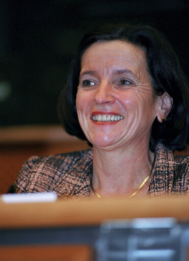 Christa KLASS in a meeting at the EP in Brussels.