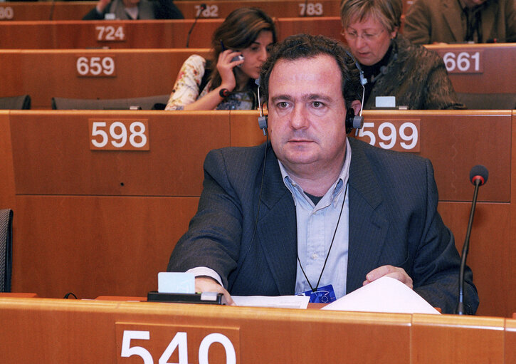 Bernat JOAN i MARI in a meeting at the EP in Brussels.