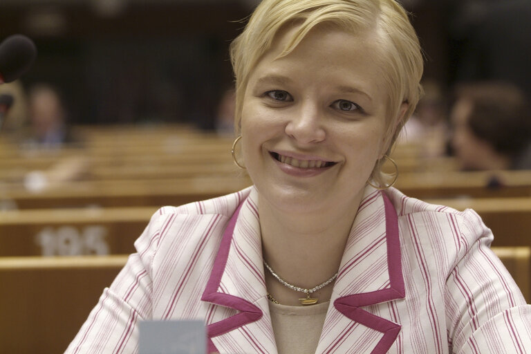 Piia-Noora KAUPPI in a meeting at the EP in Brussels.