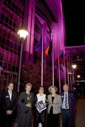 Photo 13 : Pink illumination on the EP building in Brussels in connection with the Breast Cancer Awareness day at the EP in Brussels.