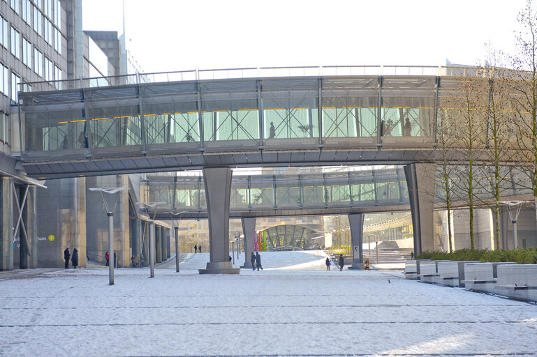 European Parliament in Brussels under the Snow