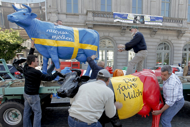 Fotografi 21: Milk producers of the European Milk Board protest in front of the European Parliament to draw attention to the pressing problems of the milk market.