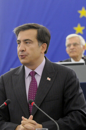 Fotografija 41: Mikheil Saakashvili, President of Georgia, adresses a formal sitting of the European Parliament in Strasbourg