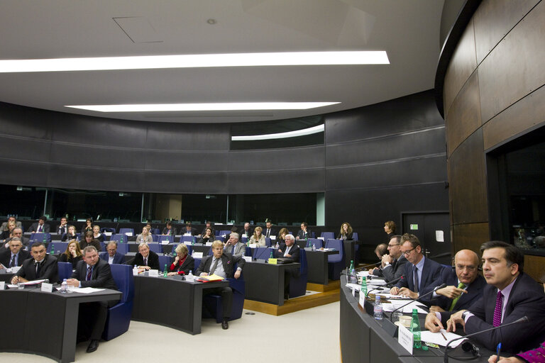 Fotografija 5: AFET Committee - Exchange of views with Mikheil Saakashvili, President of Georgia, during a meeting at the European Parliament in Strasbourg