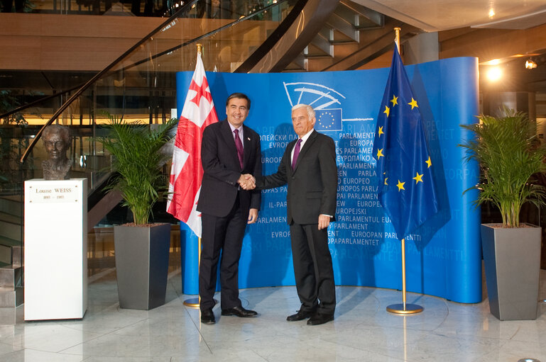 Fotogrāfija 38: Welcomes Mikheil SAAKASHVILI, President of Georgia - Protocol entrance by EP President, Jerzy BUZEK