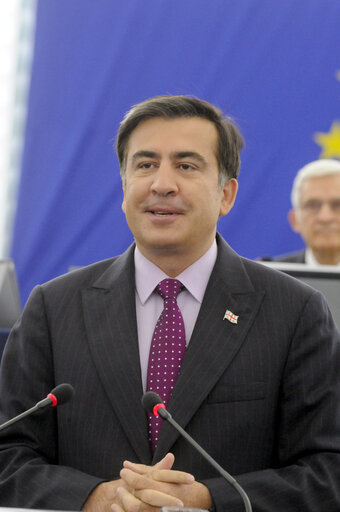 Fotografija 43: Mikheil Saakashvili, President of Georgia, adresses a formal sitting of the European Parliament in Strasbourg