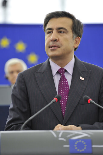 Zdjęcie 13: Mikheil Saakashvili, President of Georgia, adresses a formal sitting of the European Parliament in Strasbourg