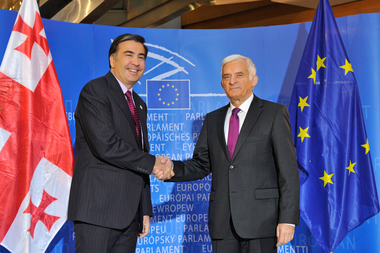 Zdjęcie 48: Welcomes Mikheil SAAKASHVILI, President of Georgia - Protocol entrance by EP President, Jerzy BUZEK