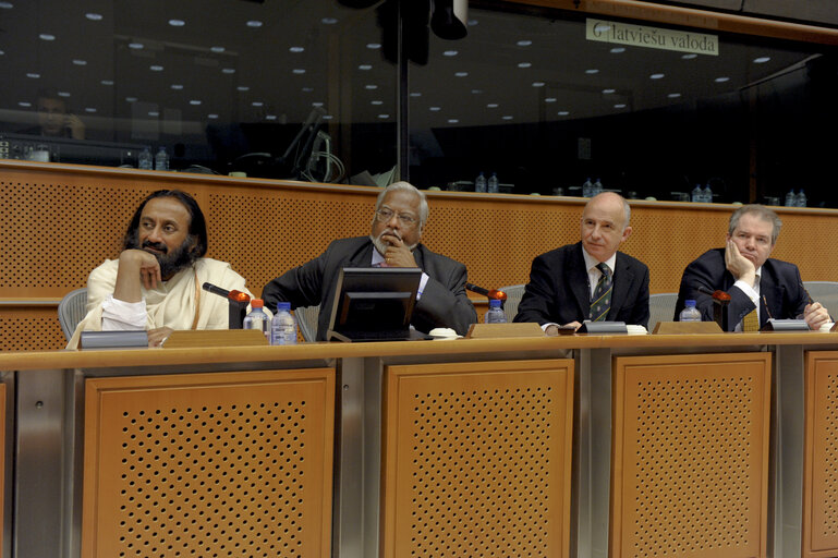 Exchange of views with His Holiness Sri Sri Ravi Shankar and Nirj Deva