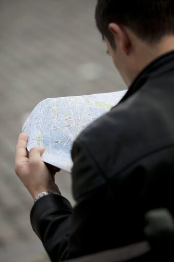 Tourist reading a map in Brussels