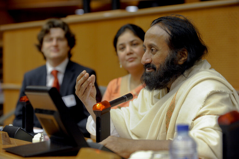 Exchange of views with His Holiness Sri Sri Ravi Shankar and Nirj Deva