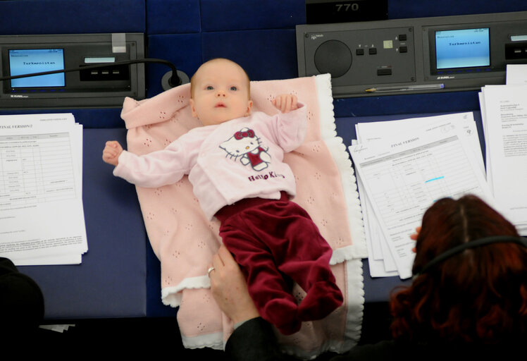 Zdjęcie 8: Hanne DAHL with her baby in plenary session in Strasbourg.