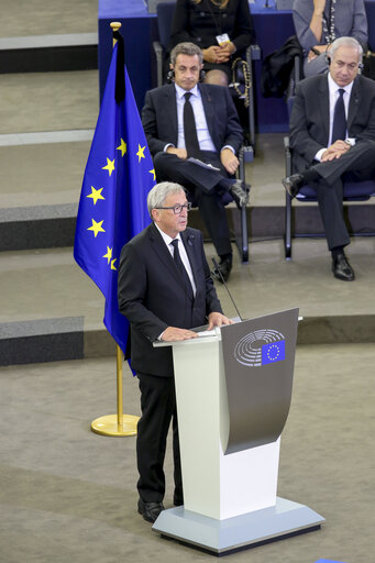 European Ceremony of Honour for Dr. Helmut KOHL - Jean-Claude JUNCKER, President of the EC, at the rostrum